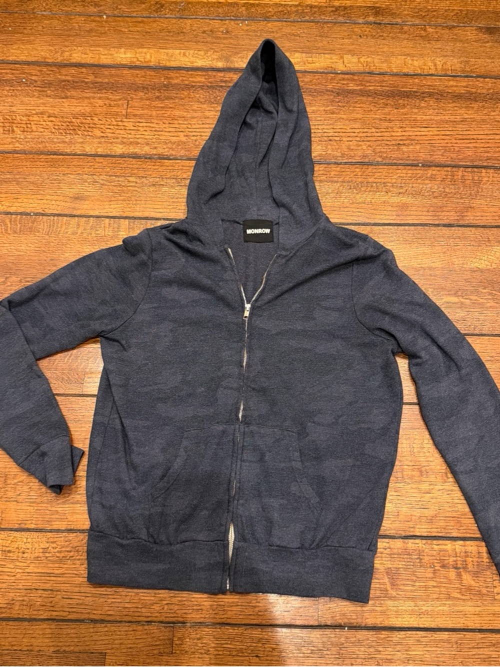 Monrow Navy Camo Zip Hoodie Sweatshirt